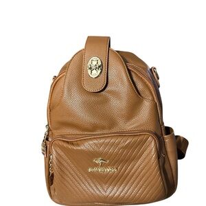 NWOT Lanyibaigeroo Brown and Gold pebbled Quilted leather Backpack crossbody